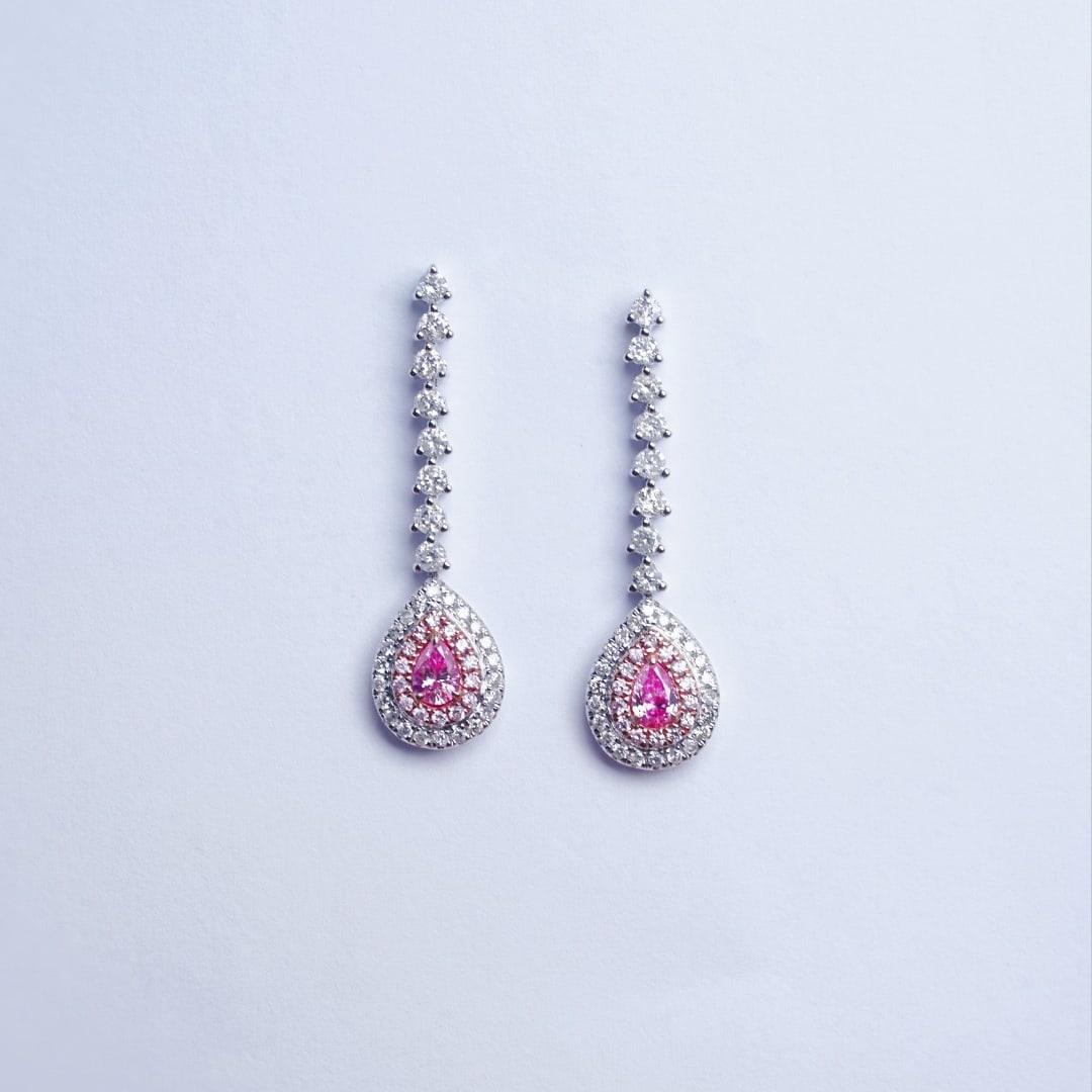 14k Gold 1.00 Ctw Natural Pink Diamond & Diamond Earrings - 8