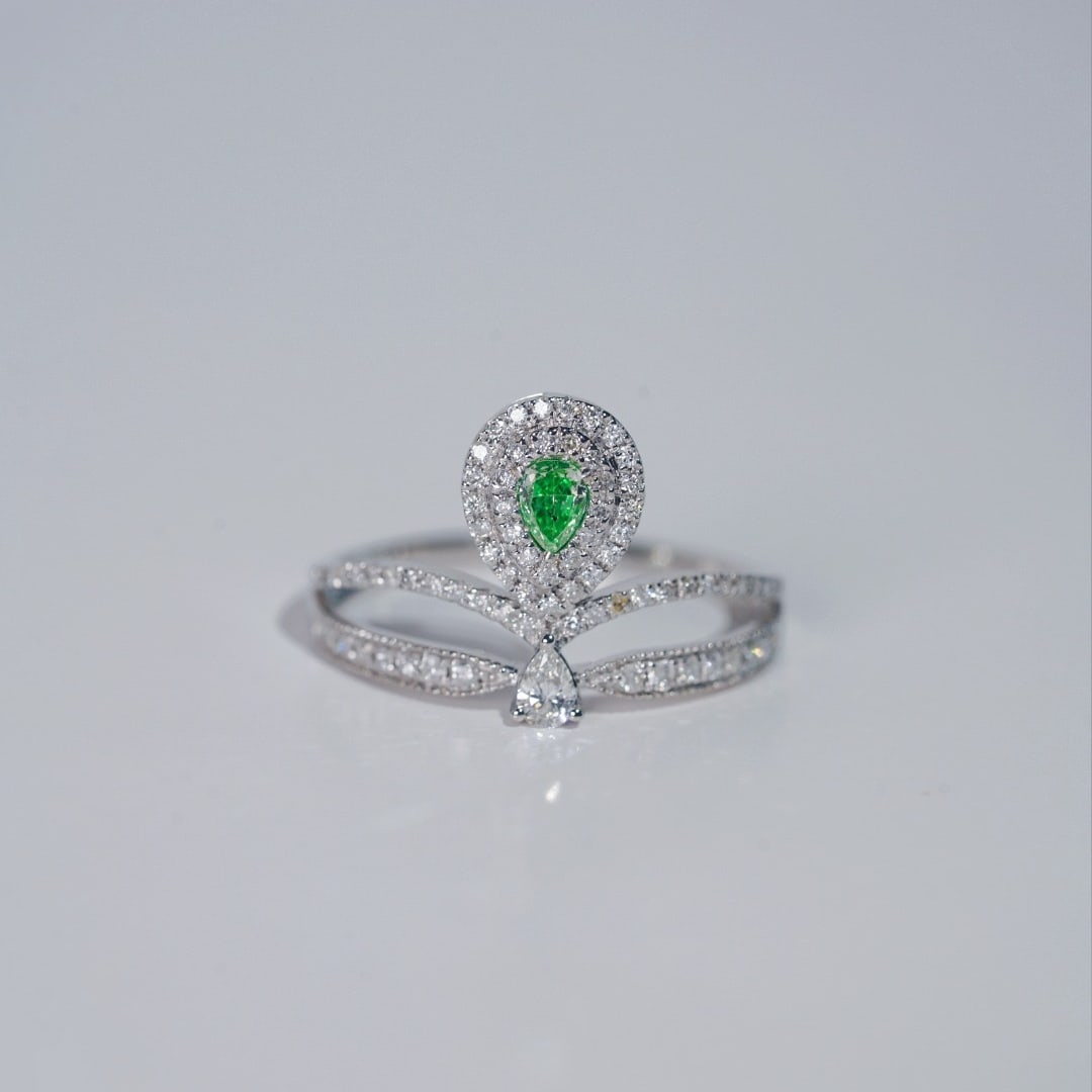 14k Gold 0.55 Ctw Natural Green Diamond & Diamond Ring - 3