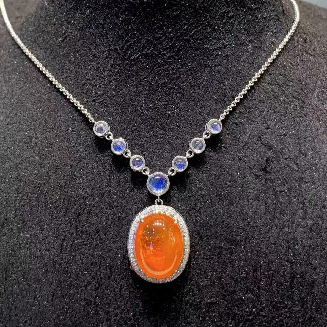 14k Gold 7.6 Ct Natural Spessartine & Diamond Necklace - 2