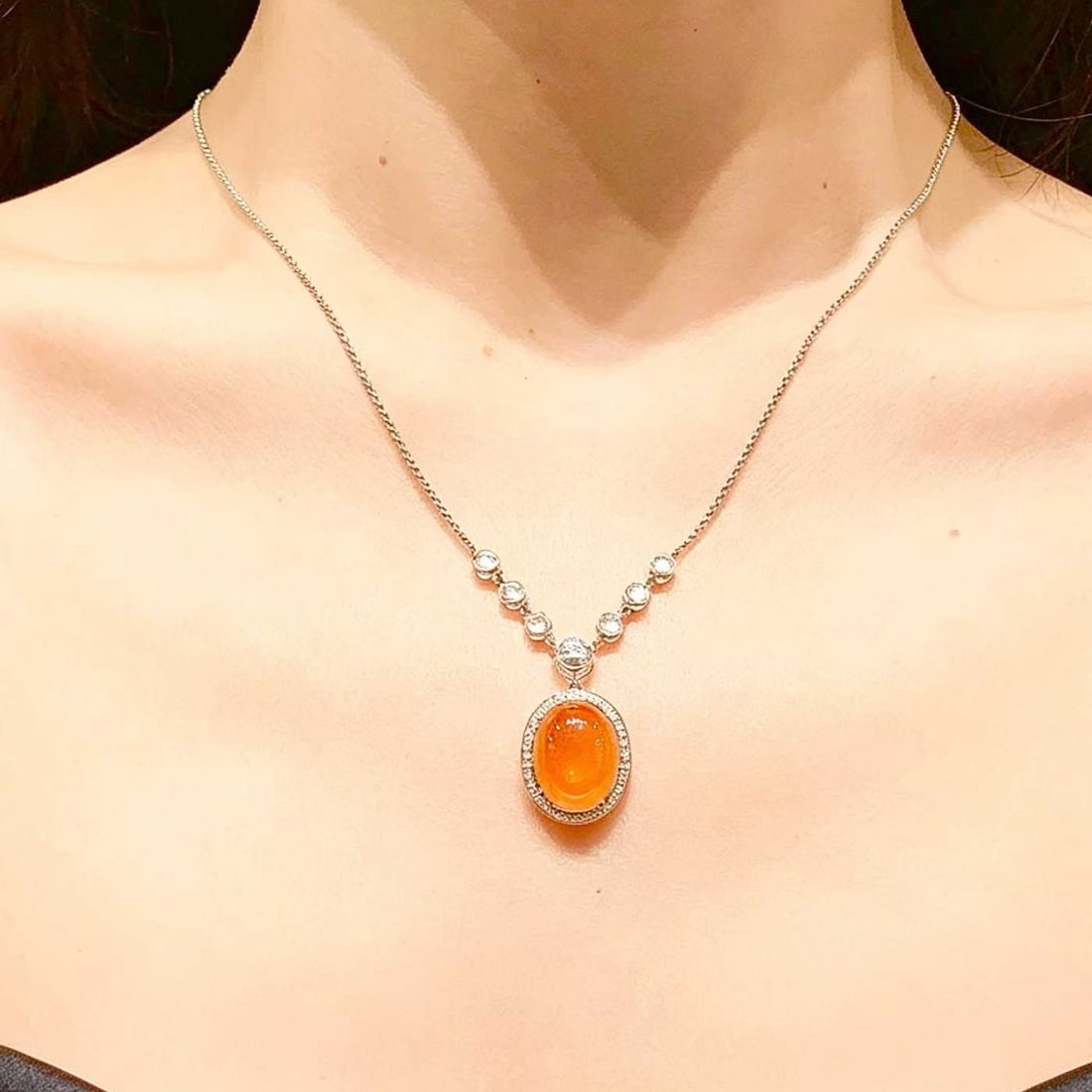 14k Gold 7.6 Ct Natural Spessartine & Diamond Necklace - 5