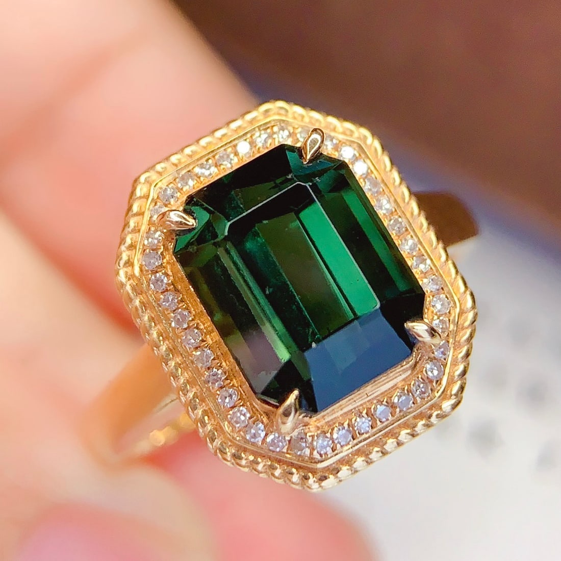 14k Gold 4.3 Ct Natural Tourmaline & Diamond Ring - 6
