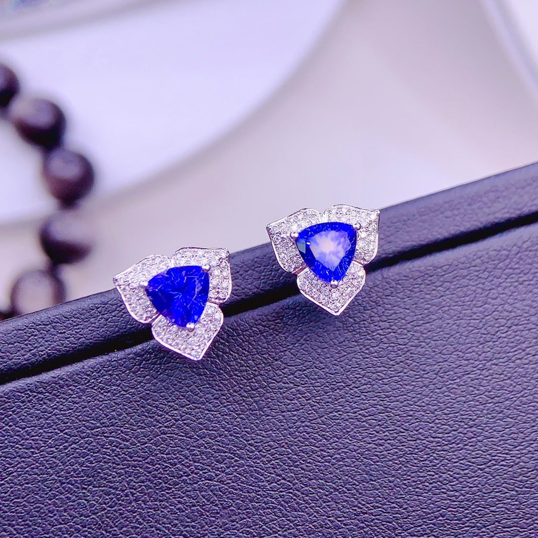 14k Gold 5.9 Ct Natural Tanzanite & Diamond Earrings - 5