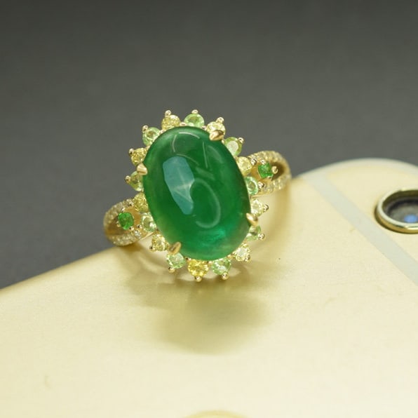 14k Gold 5.21 Ctw Natural Emerald & Sapphire Ring - 5