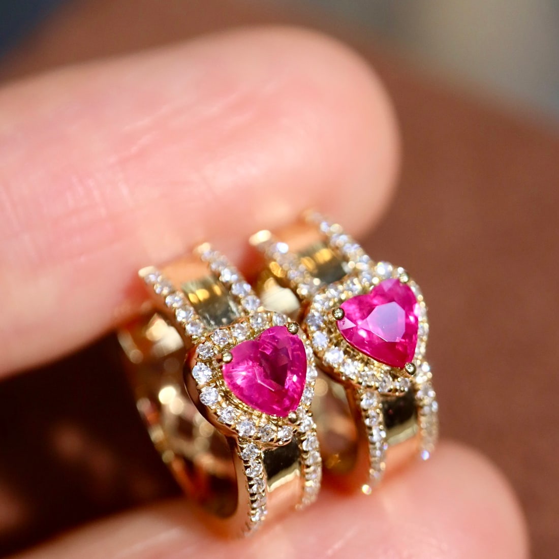 14k Gold 0.81 Ctw Natural Ruby & Diamond Earrings - 2