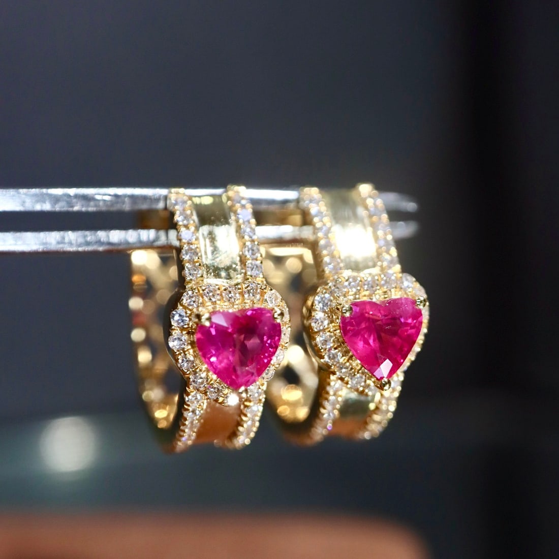 14k Gold 0.81 Ctw Natural Ruby & Diamond Earrings - 6