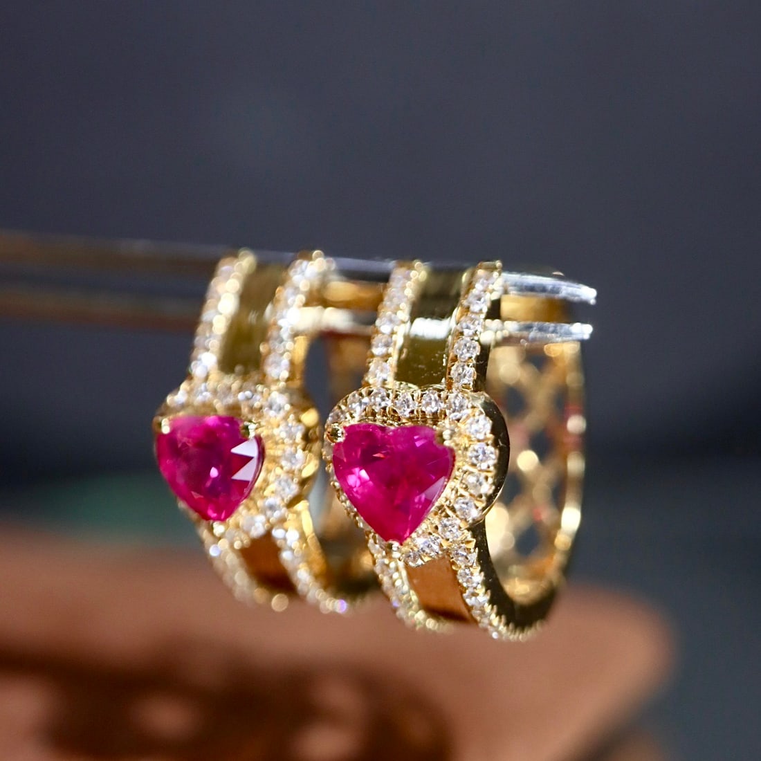 14k Gold 0.81 Ctw Natural Ruby & Diamond Earrings - 7