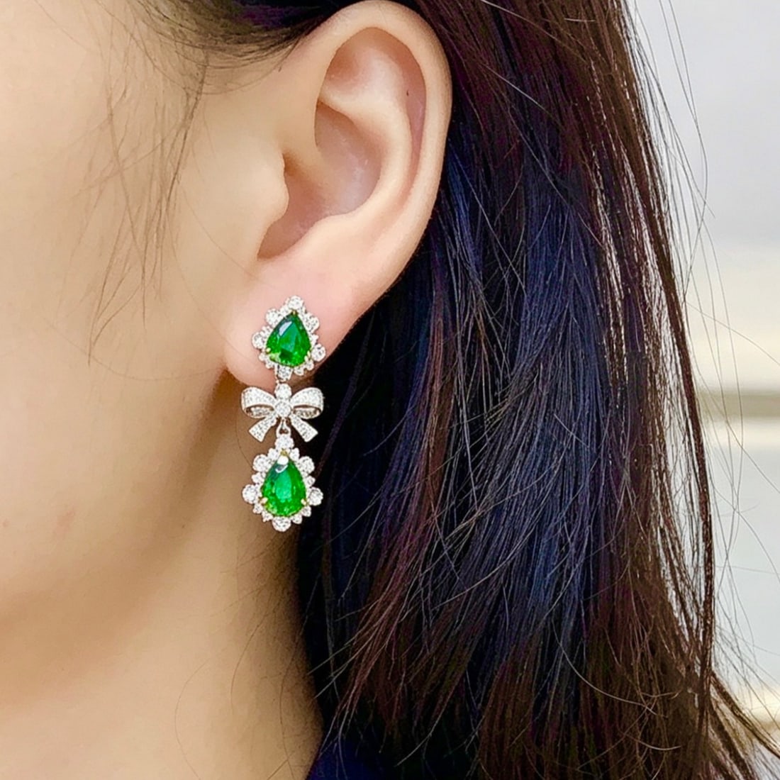 14k Gold 4.2 Ct Vivid Green Natural Tsavorite & Diamond Earrings - 5