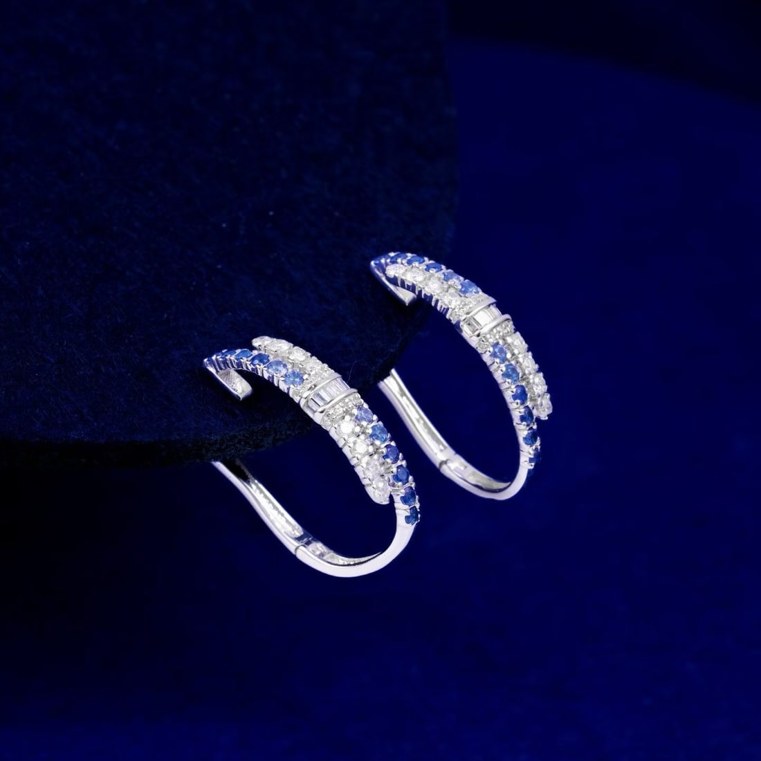 14k Gold 0.72 Ctw Natural Sapphire & Diamond Earrings - 2