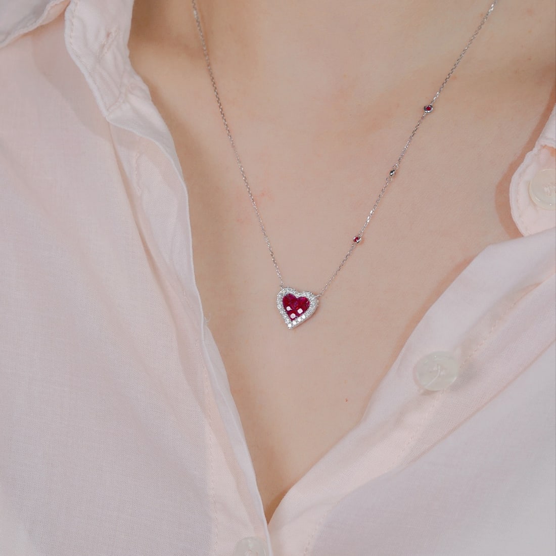 14k Gold 0.90 Ctw Natural Ruby & Diamond Necklace - 5