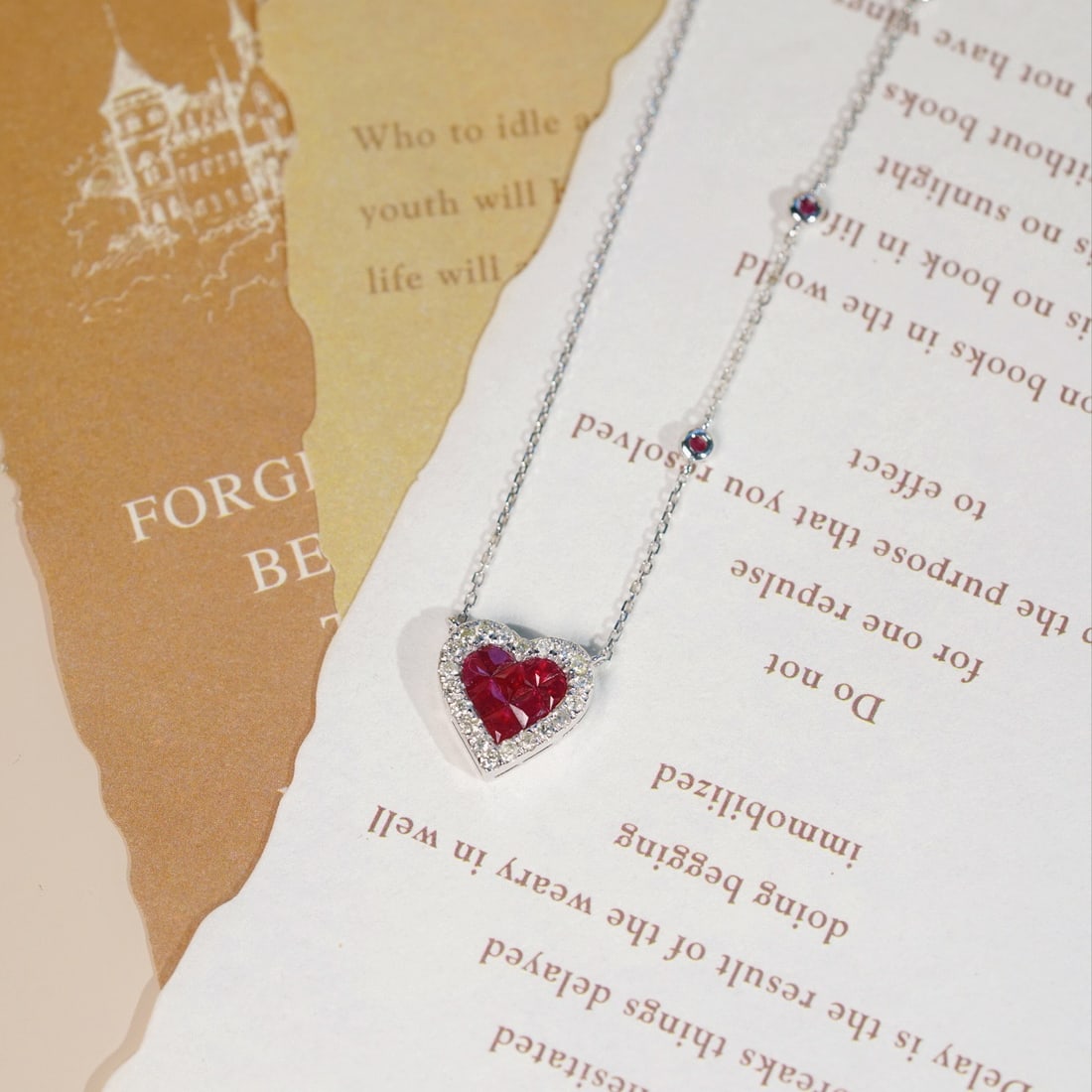 14k Gold 0.90 Ctw Natural Ruby & Diamond Necklace - 6