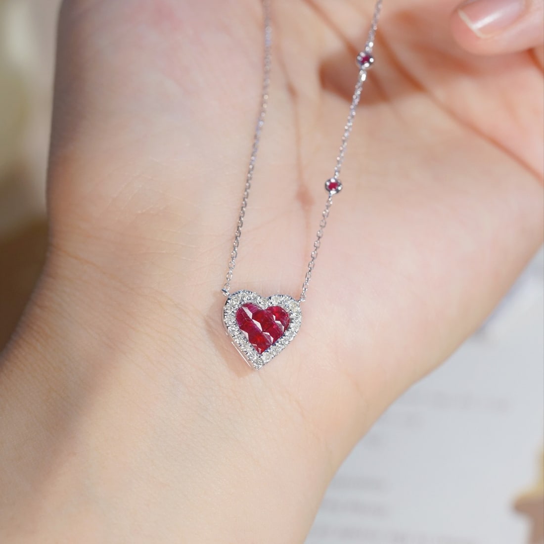 14k Gold 0.90 Ctw Natural Ruby & Diamond Necklace - 7