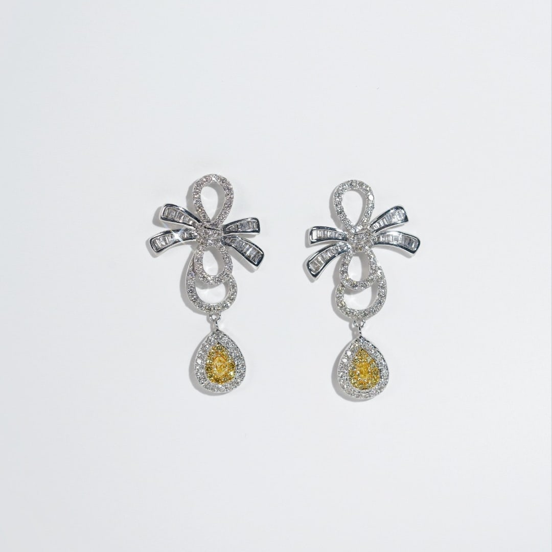 14k Gold 1.10 Ctw Natural Yellow Diamond & Diamond Earrings - 6