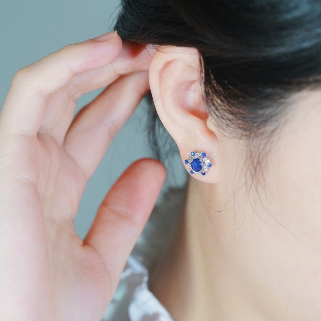 14k Gold 1.36 Ctw Natural Sapphire & Diamond Earrings - 4