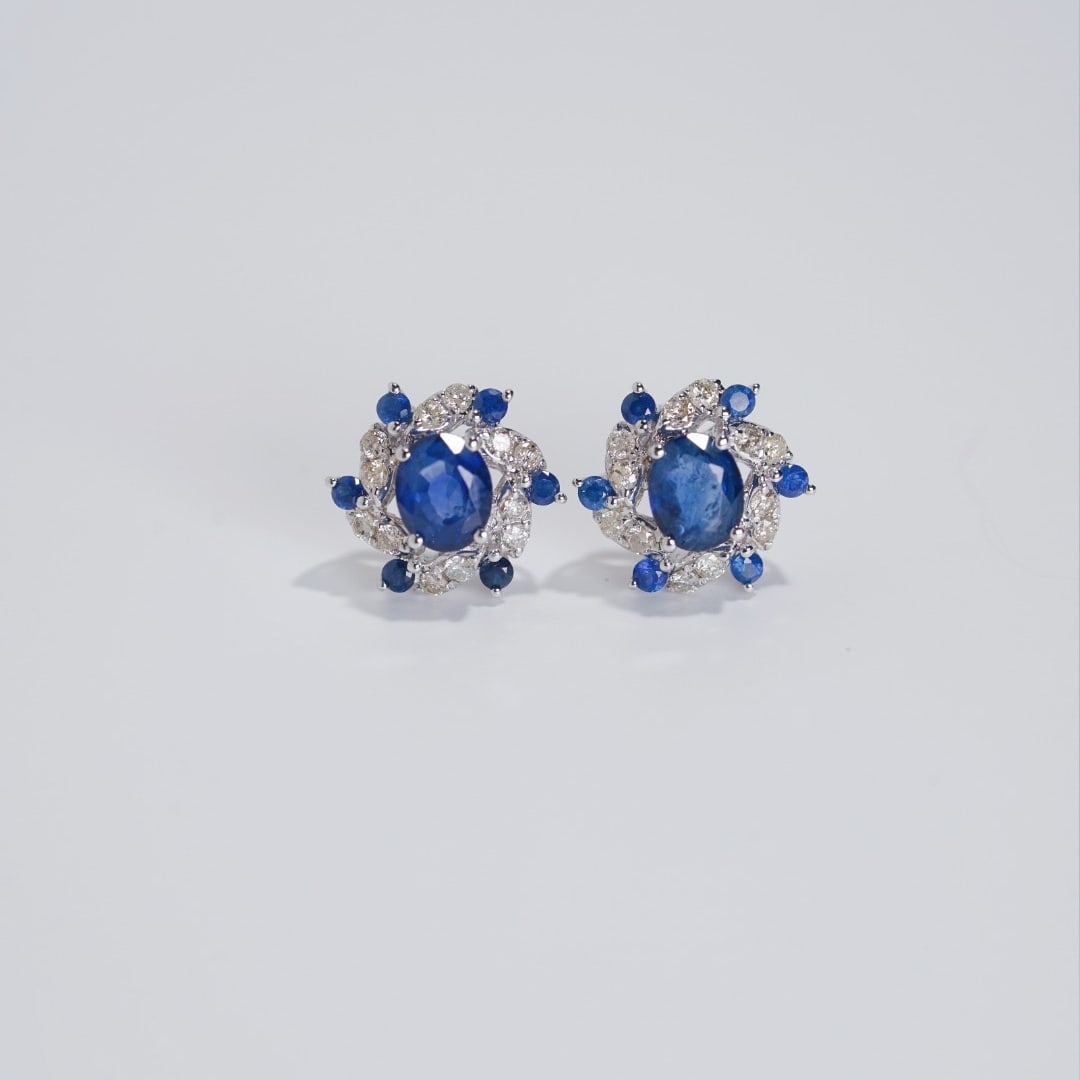 14k Gold 1.36 Ctw Natural Sapphire & Diamond Earrings - 5