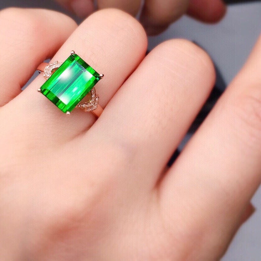 14k Gold 5.12 Ct Natural Tourmaline & Diamond Ring - 7