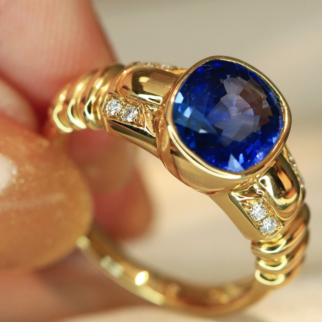 14k Gold 2.39 Ctw Natural Sapphire & Diamond Ring - 2