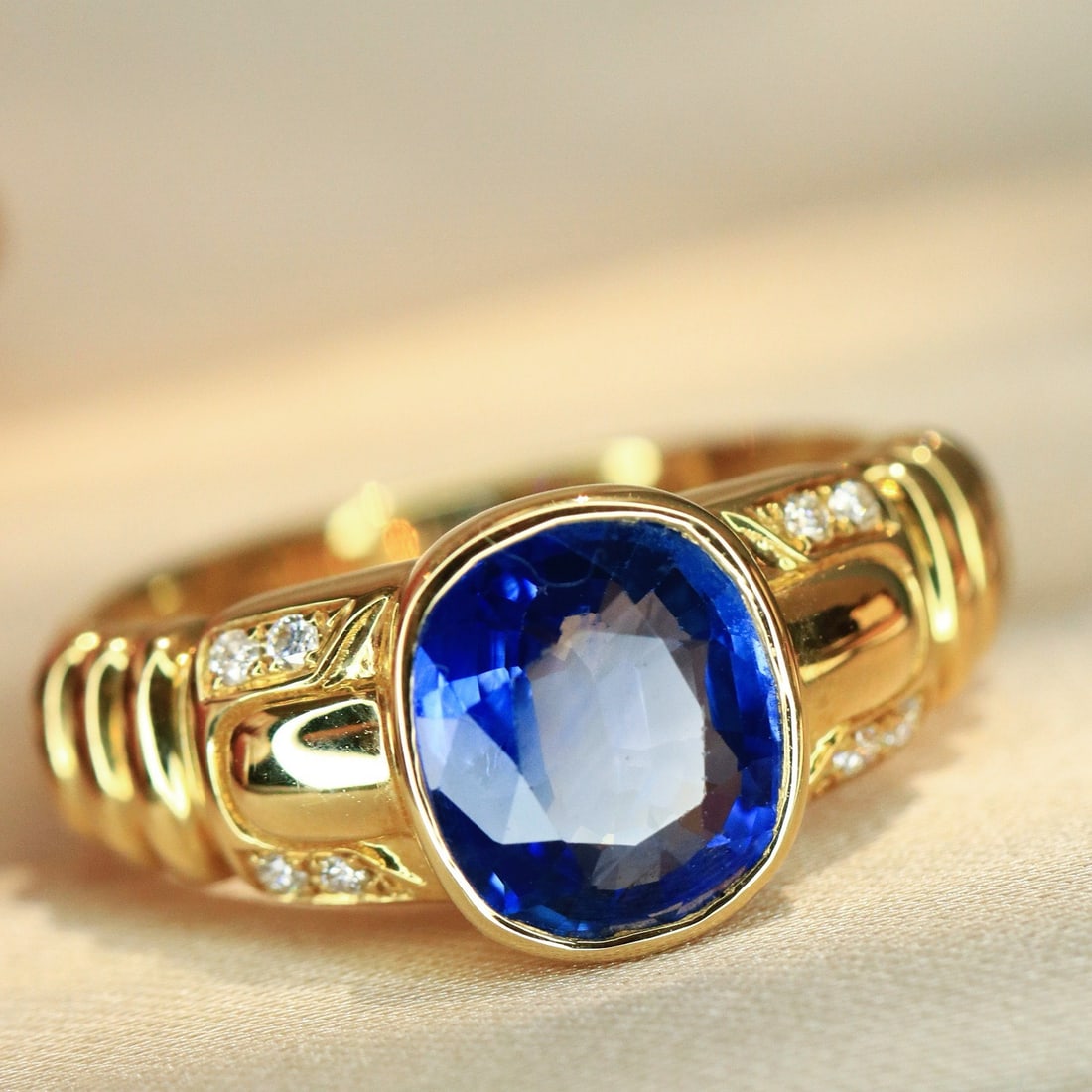 14k Gold 2.39 Ctw Natural Sapphire & Diamond Ring - 4