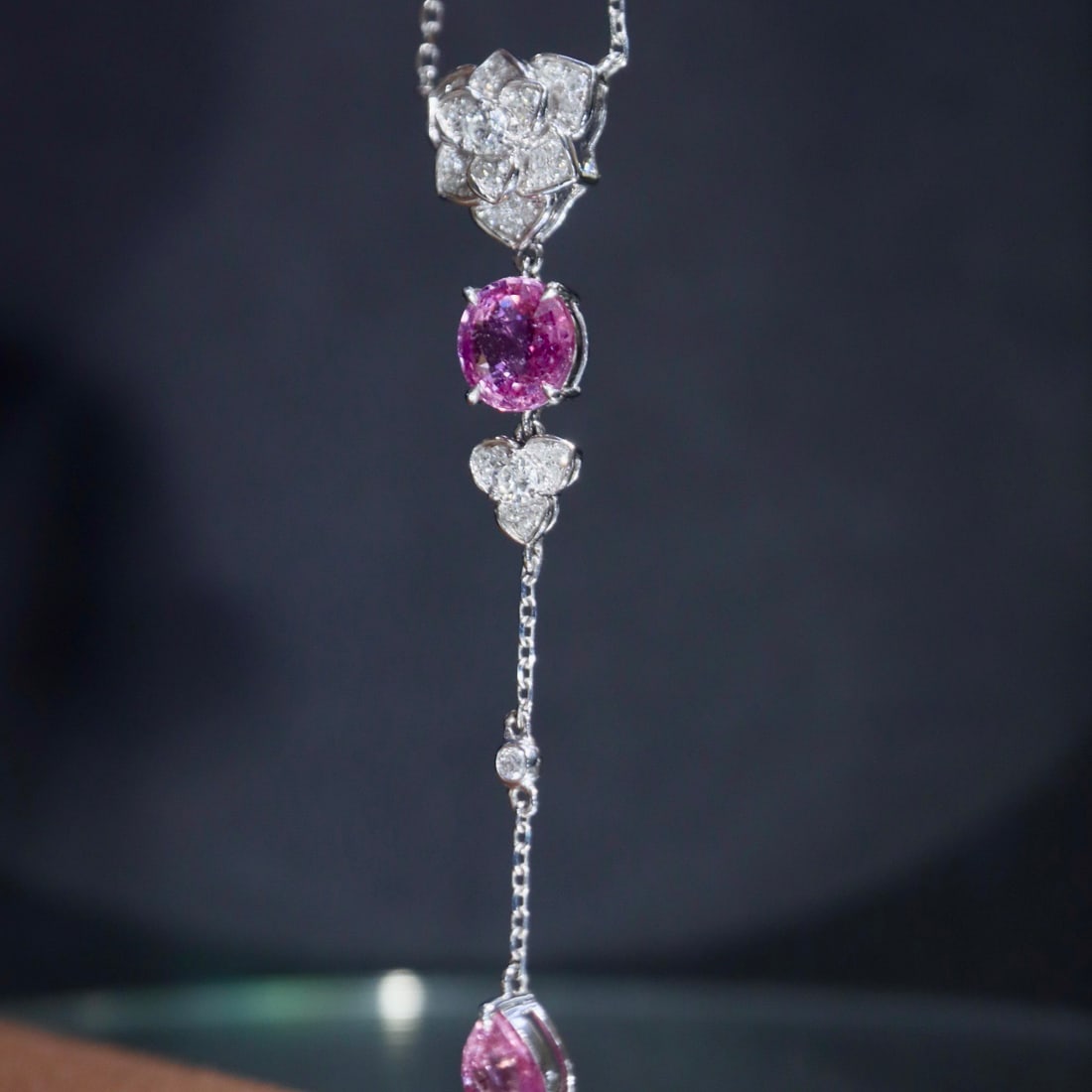 14k Gold 1.85 Ctw Natural Padparadscha Sapphire & Diamond Necklace - 2