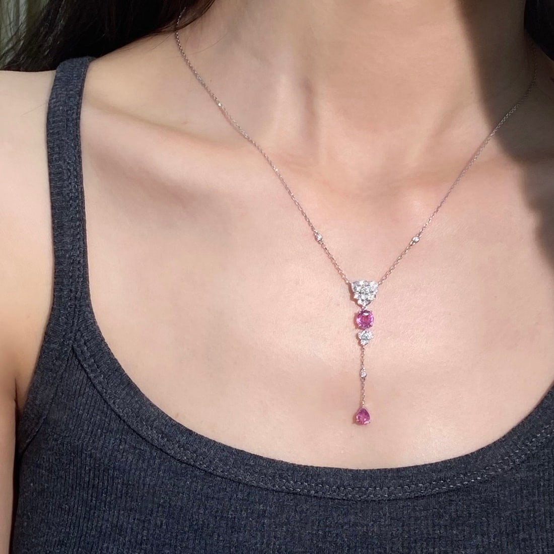 14k Gold 1.85 Ctw Natural Padparadscha Sapphire & Diamond Necklace - 4