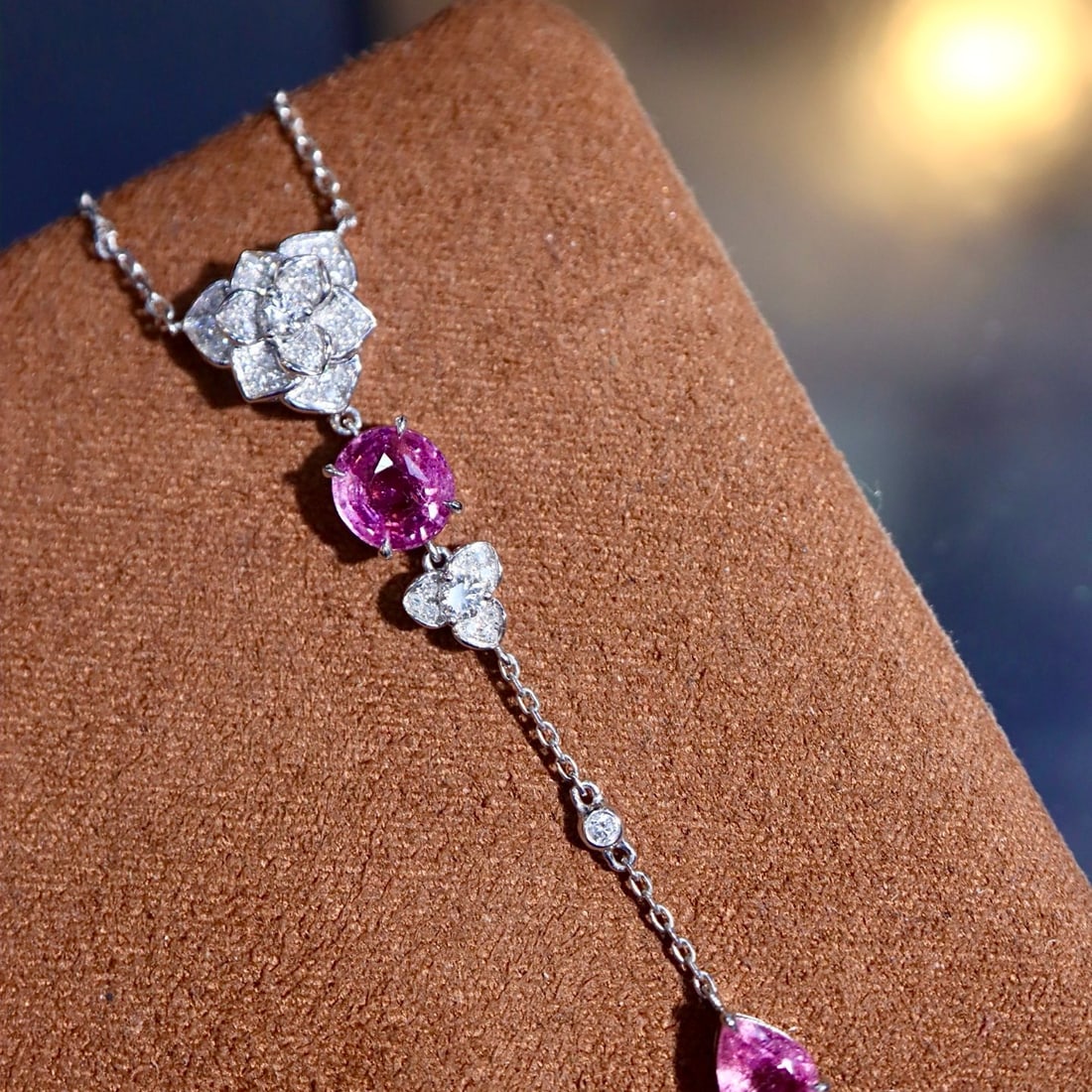 14k Gold 1.85 Ctw Natural Padparadscha Sapphire & Diamond Necklace - 5
