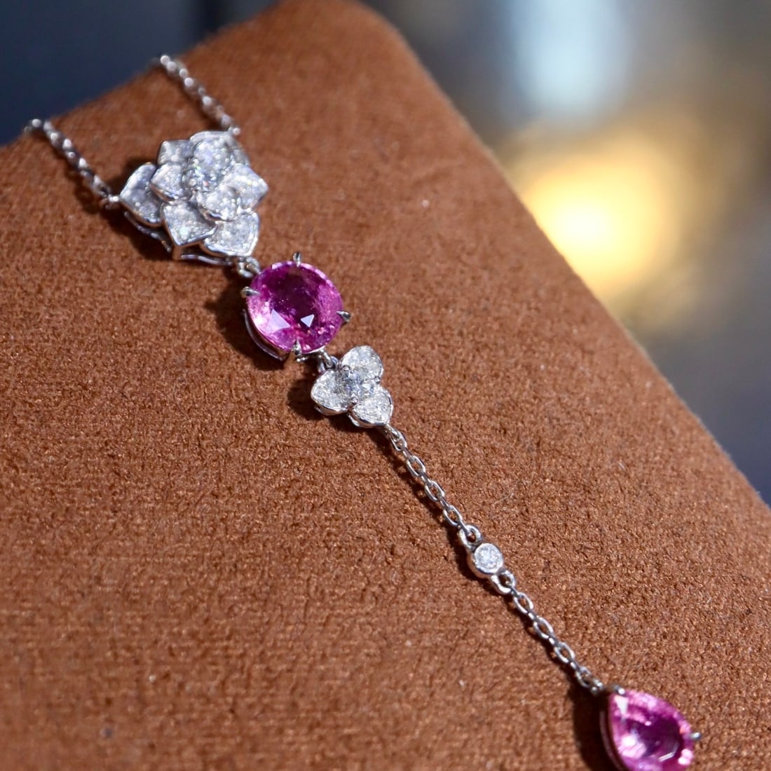 14k Gold 1.85 Ctw Natural Padparadscha Sapphire & Diamond Necklace - 6
