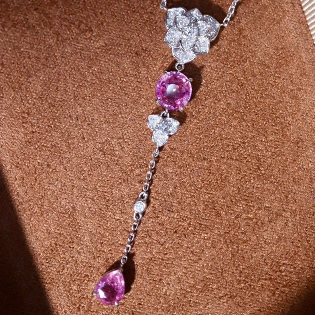 14k Gold 1.85 Ctw Natural Padparadscha Sapphire & Diamond Necklace - 7