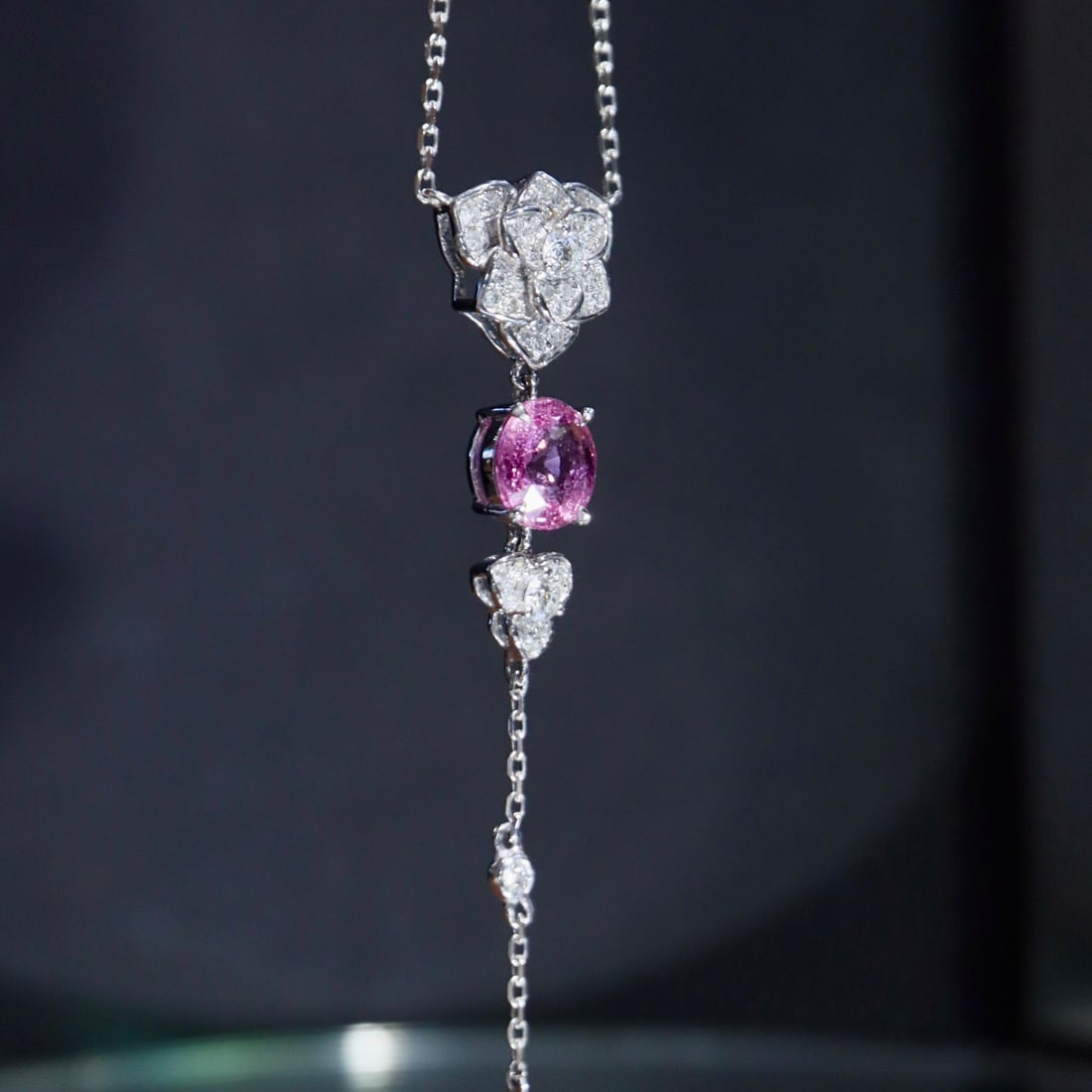 14k Gold 1.85 Ctw Natural Padparadscha Sapphire & Diamond Necklace - 8