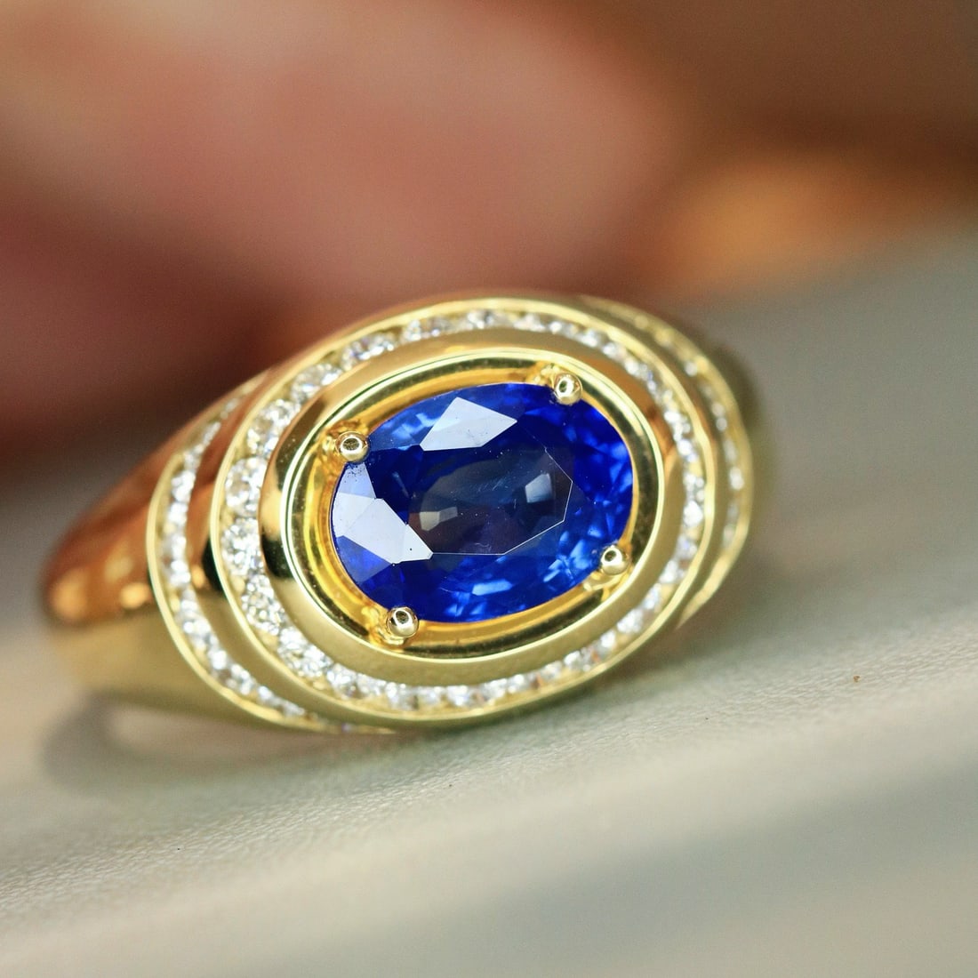 14k Gold 1.72 Ct Natural Sapphire & Diamond Ring - 7