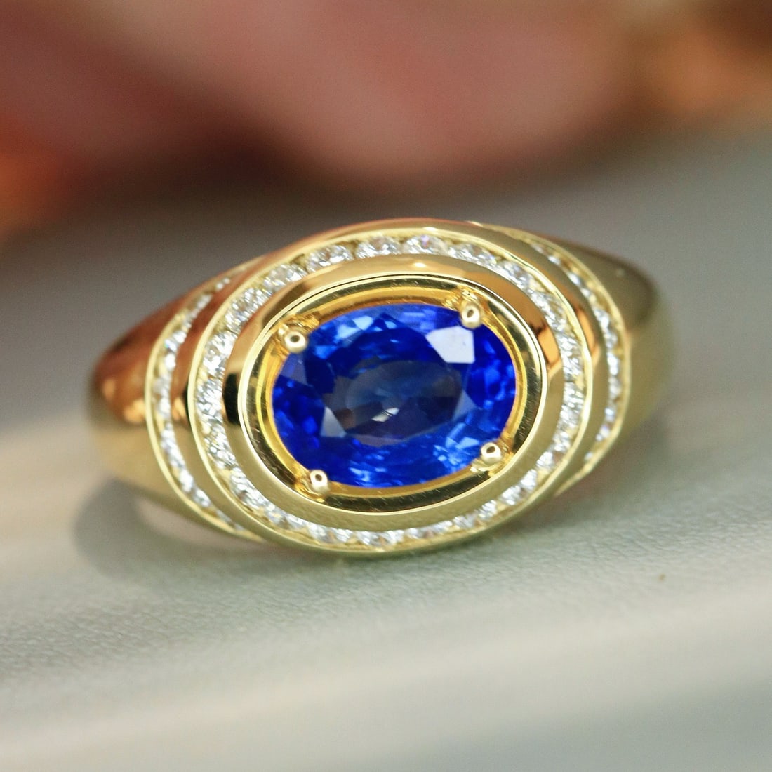 14k Gold 1.72 Ct Natural Sapphire & Diamond Ring - 8