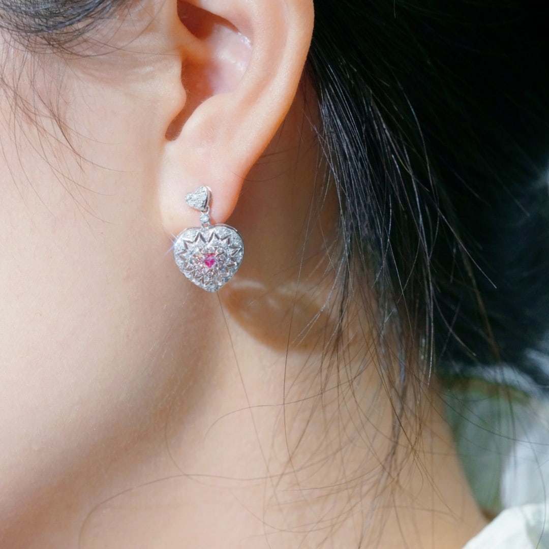 14k Gold 0.80 Ctw Natural Pink Diamond & Diamond Earrings - 3