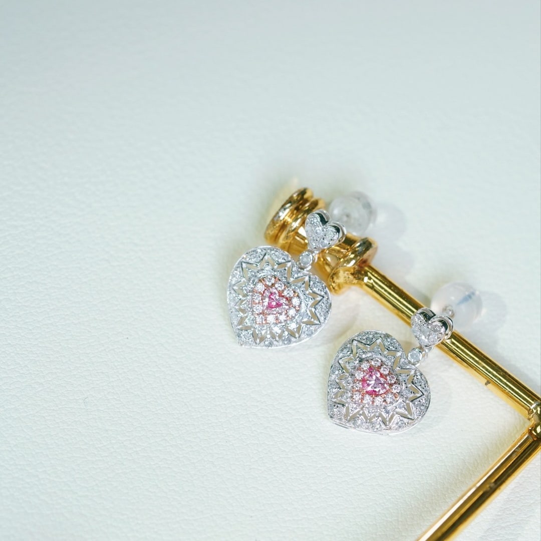 14k Gold 0.80 Ctw Natural Pink Diamond & Diamond Earrings - 6