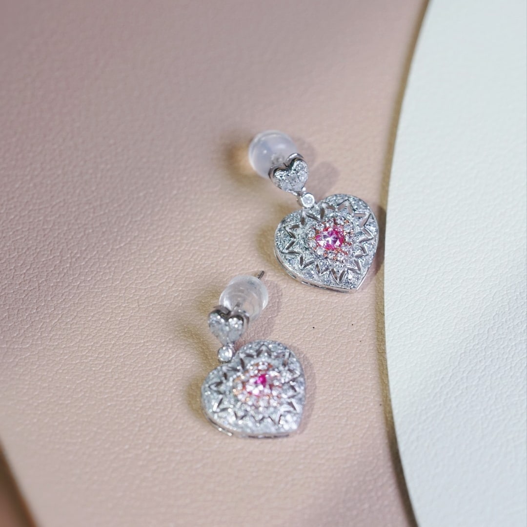 14k Gold 0.80 Ctw Natural Pink Diamond & Diamond Earrings - 7