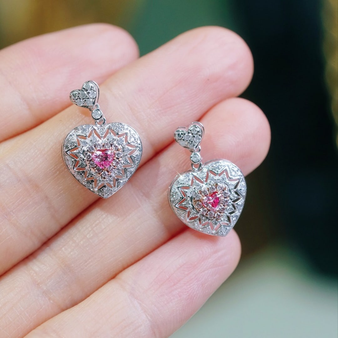 14k Gold 0.80 Ctw Natural Pink Diamond & Diamond Earrings - 9