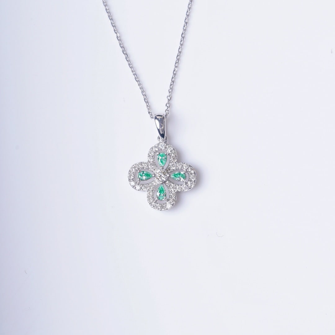 14k Gold 0.70 Ctw Natural Green Diamond & Diamond Necklace - 3