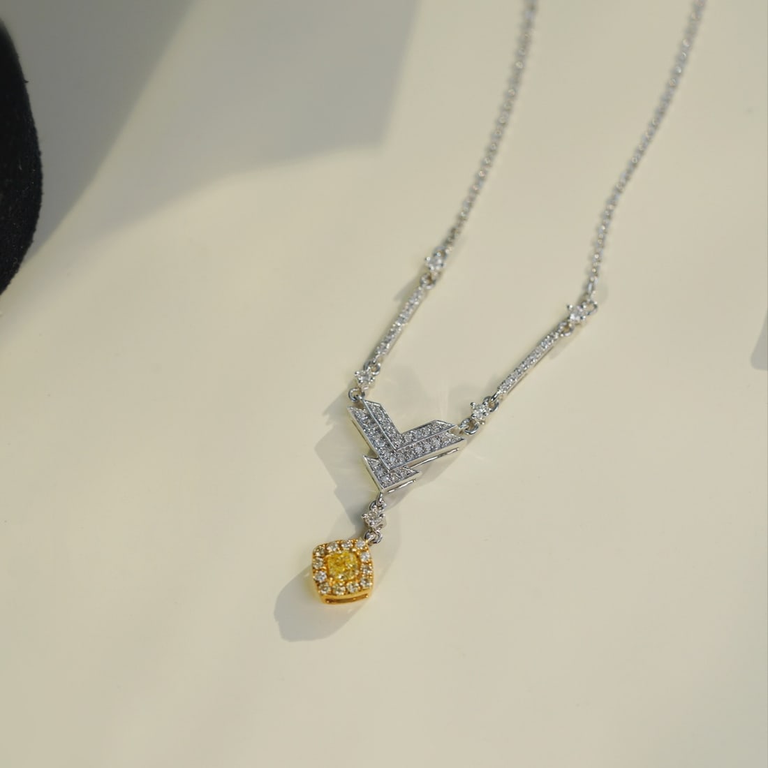 14k Gold 0.42 Ctw Natural Yellow Diamond & Diamond Necklace - 2