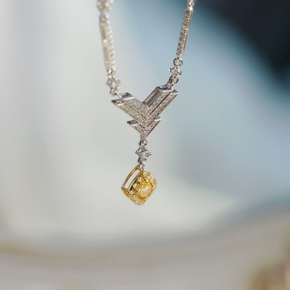 14k Gold 0.42 Ctw Natural Yellow Diamond & Diamond Necklace - 6
