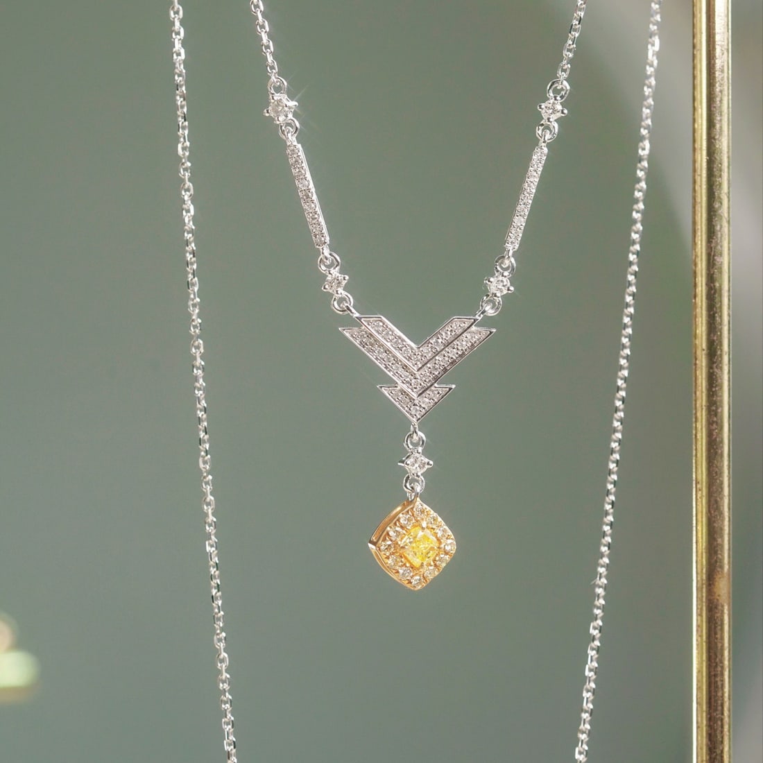 14k Gold 0.42 Ctw Natural Yellow Diamond & Diamond Necklace - 7