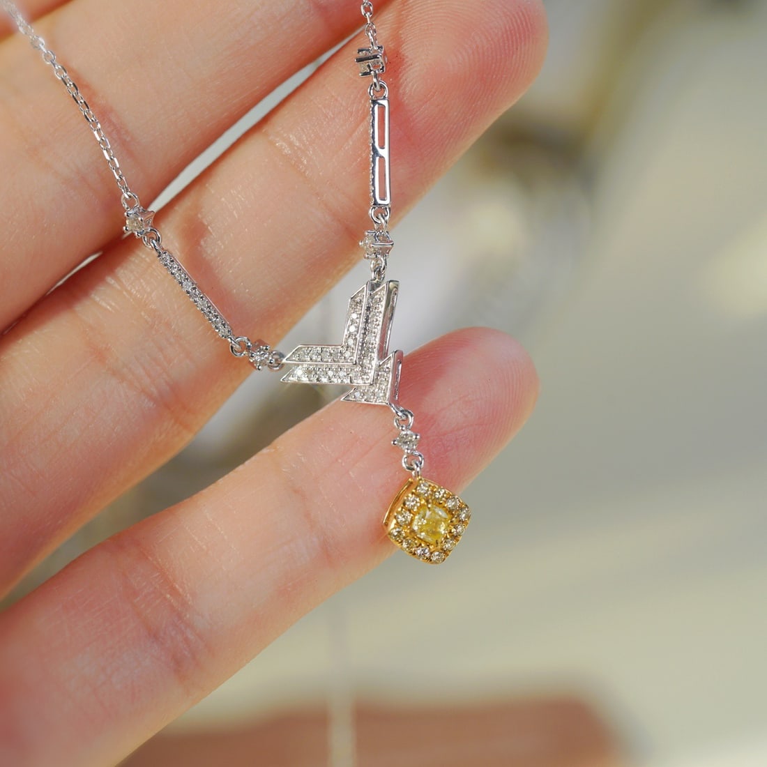 14k Gold 0.42 Ctw Natural Yellow Diamond & Diamond Necklace - 9