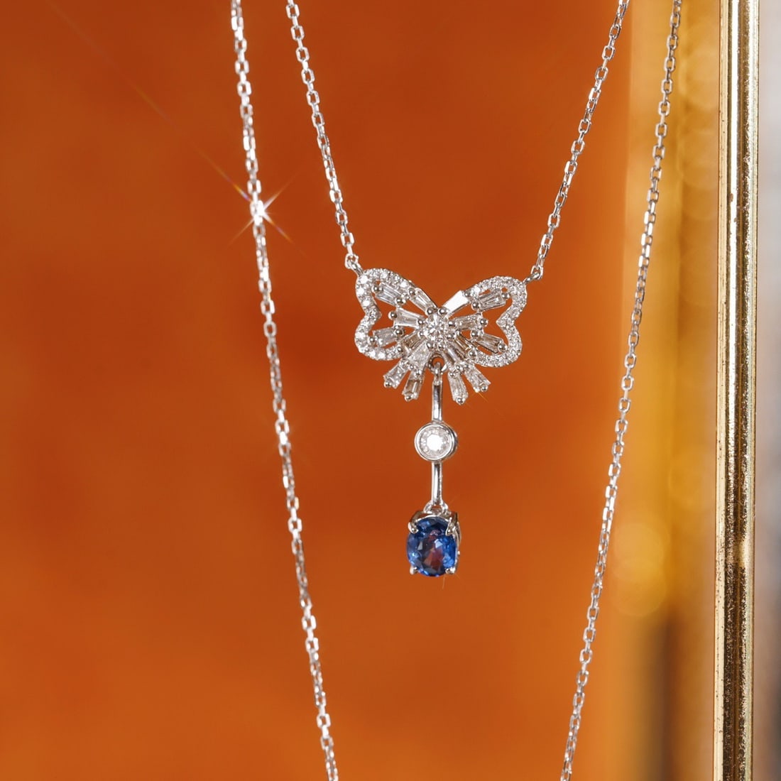 14k Gold 0.72 Ctw Natural Sapphire & Diamond Necklace - 2
