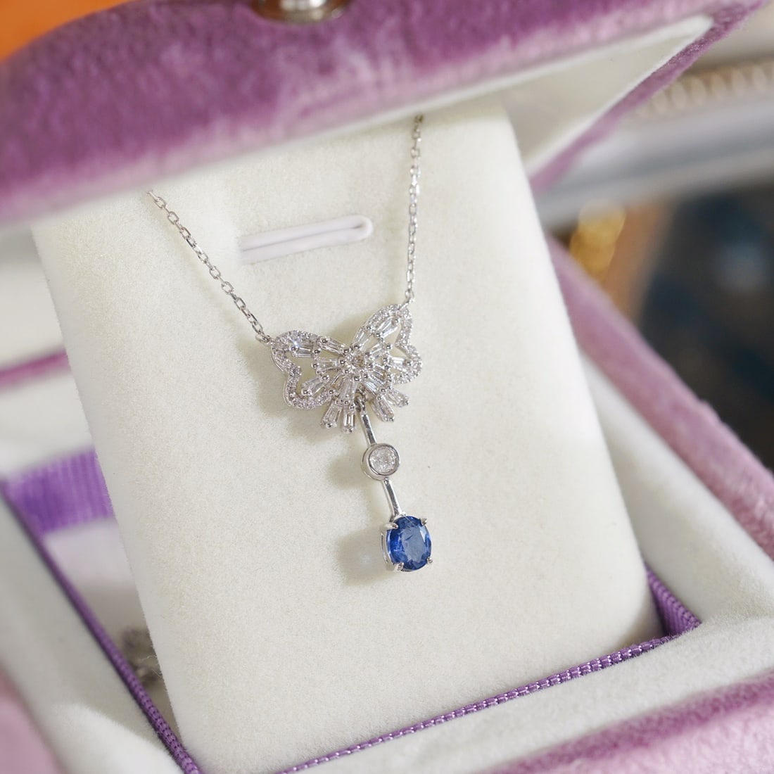14k Gold 0.72 Ctw Natural Sapphire & Diamond Necklace - 3