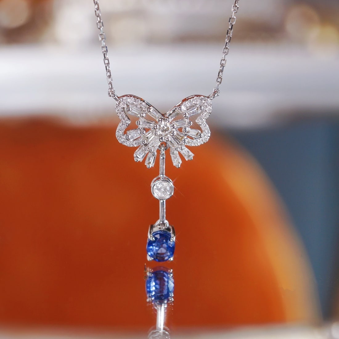 14k Gold 0.72 Ctw Natural Sapphire & Diamond Necklace - 4