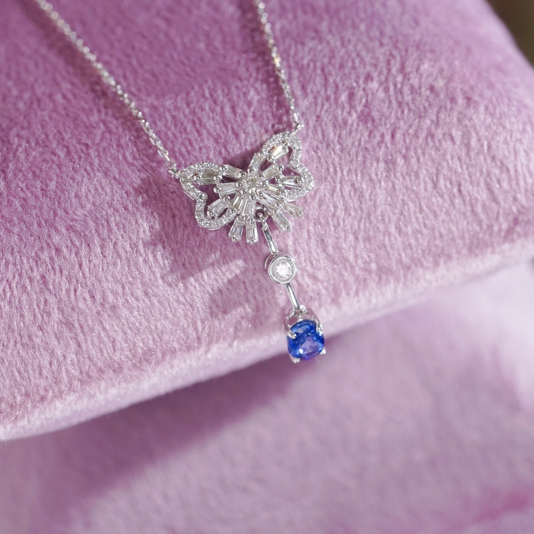 14k Gold 0.72 Ctw Natural Sapphire & Diamond Necklace - 5