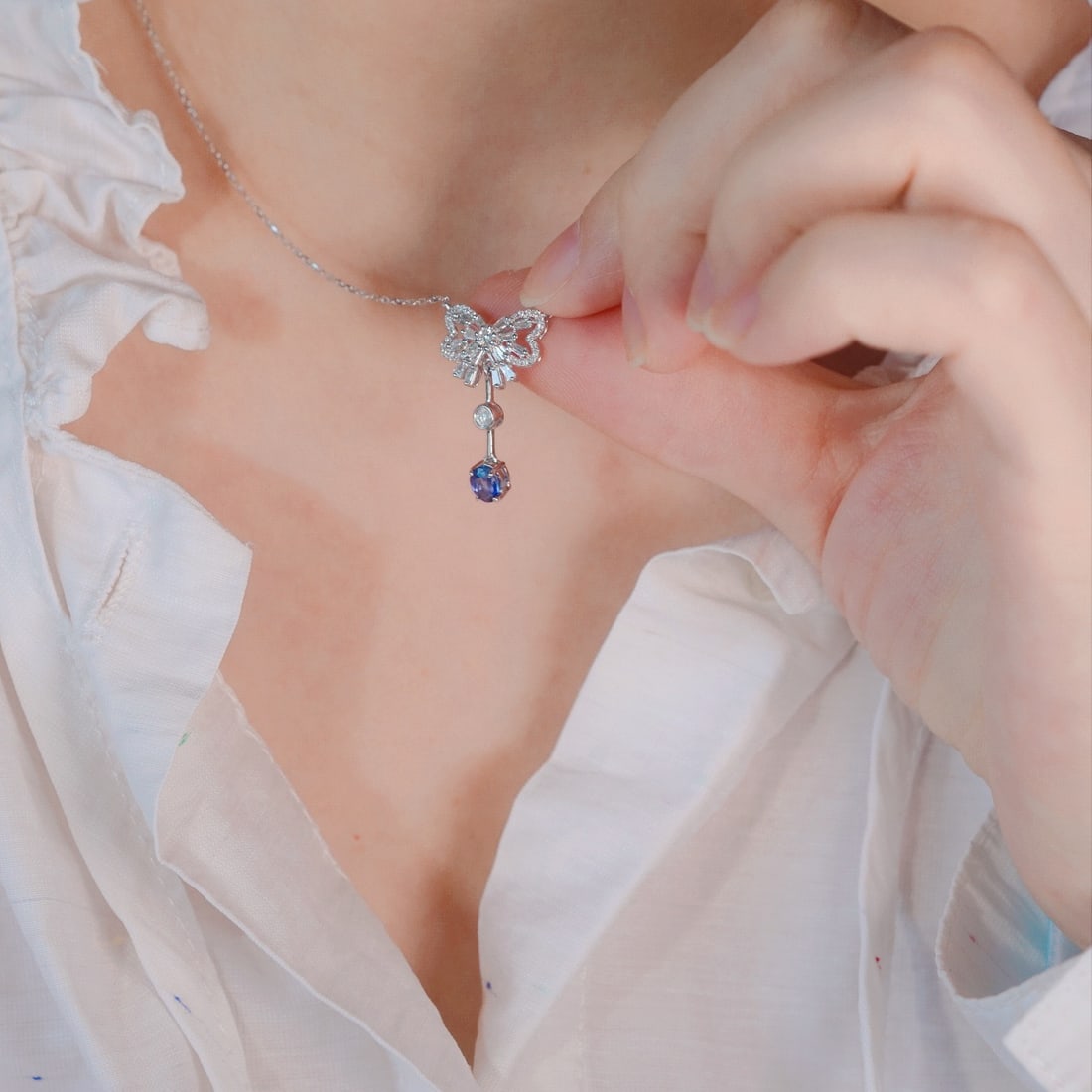 14k Gold 0.72 Ctw Natural Sapphire & Diamond Necklace - 6