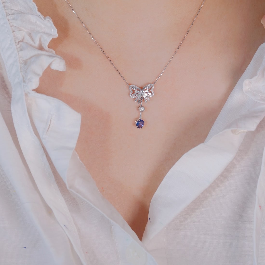 14k Gold 0.72 Ctw Natural Sapphire & Diamond Necklace - 8