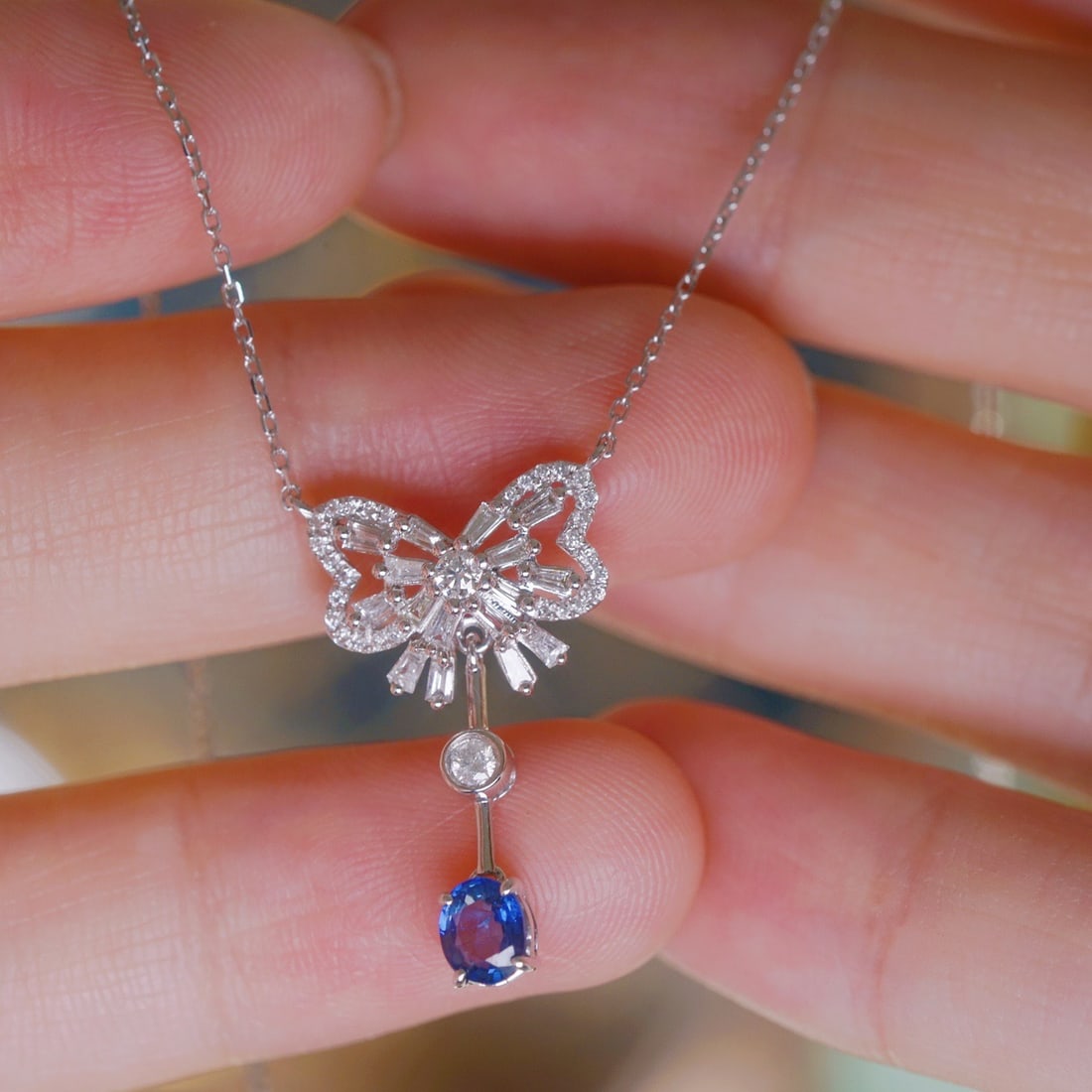 14k Gold 0.72 Ctw Natural Sapphire & Diamond Necklace - 9