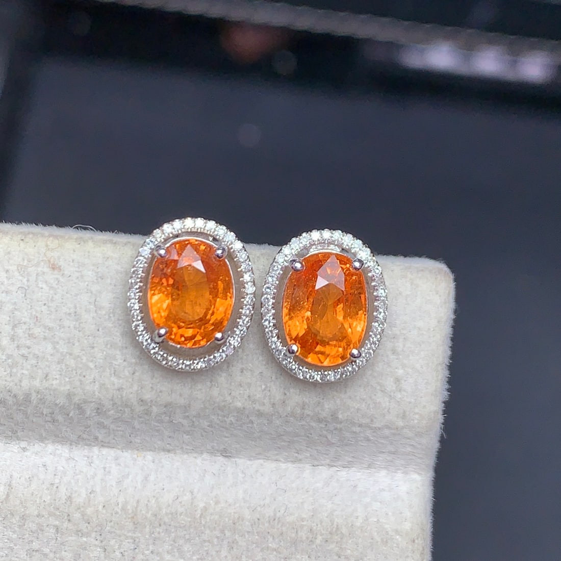 14k Gold 3.8 Ct Natural Spessartine & Diamond Earrings - 2