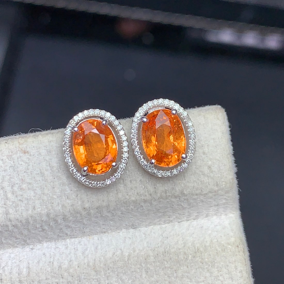 14k Gold 3.8 Ct Natural Spessartine & Diamond Earrings - 5