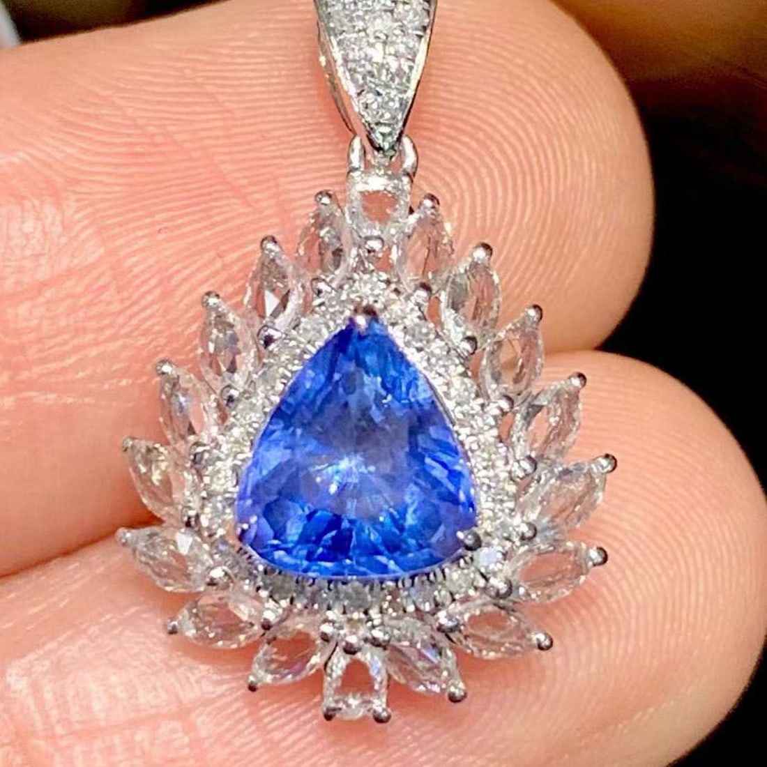 14k Gold 1.25 Ct Natural Sapphire & Sapphire & Diamond Pendant( Without Chain ) - 2