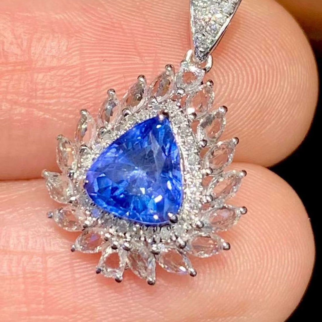 14k Gold 1.25 Ct Natural Sapphire & Sapphire & Diamond Pendant( Without Chain ) - 3