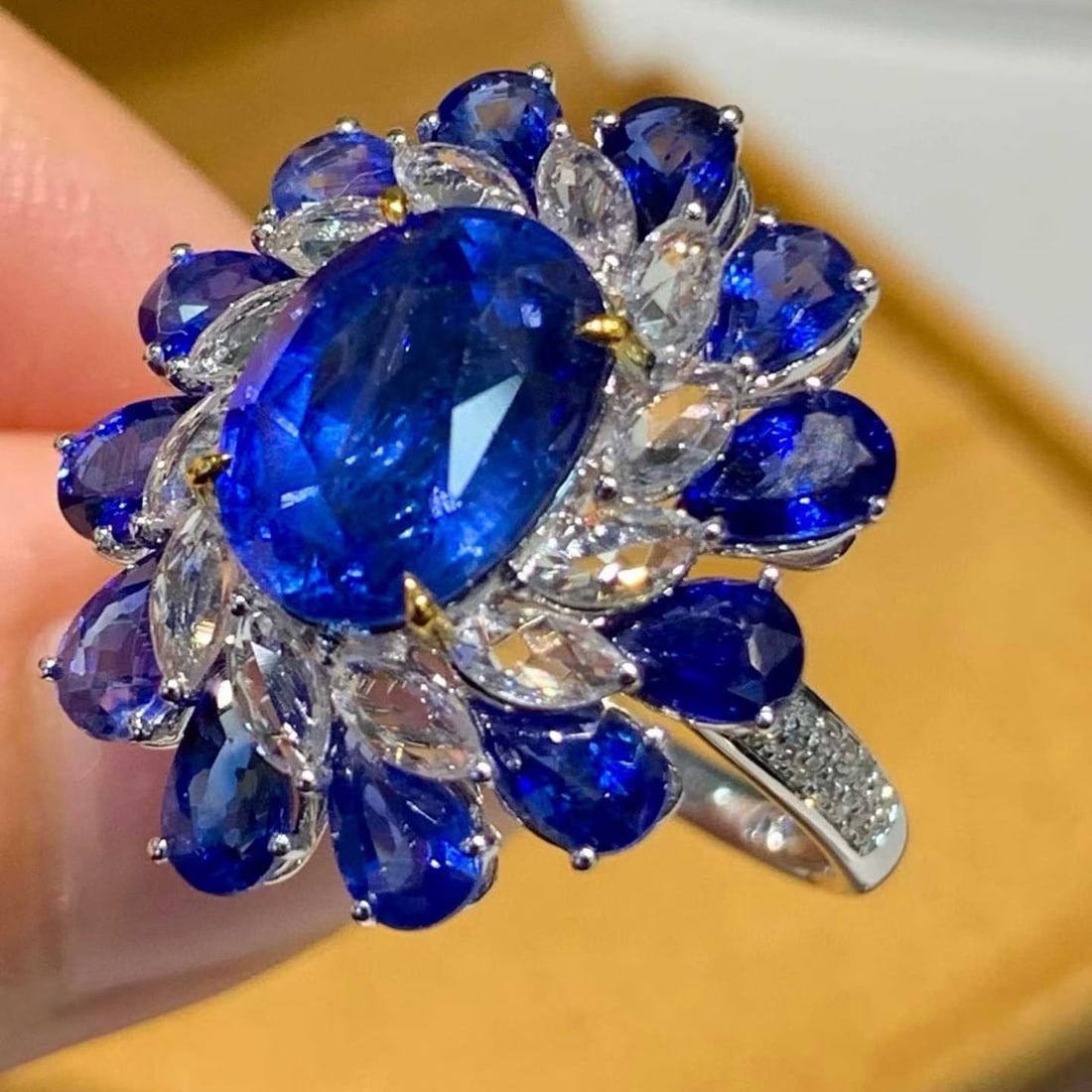 14k Gold 6.9 Ct Natural Sapphire & Sapphire & Diamond Ring - 5